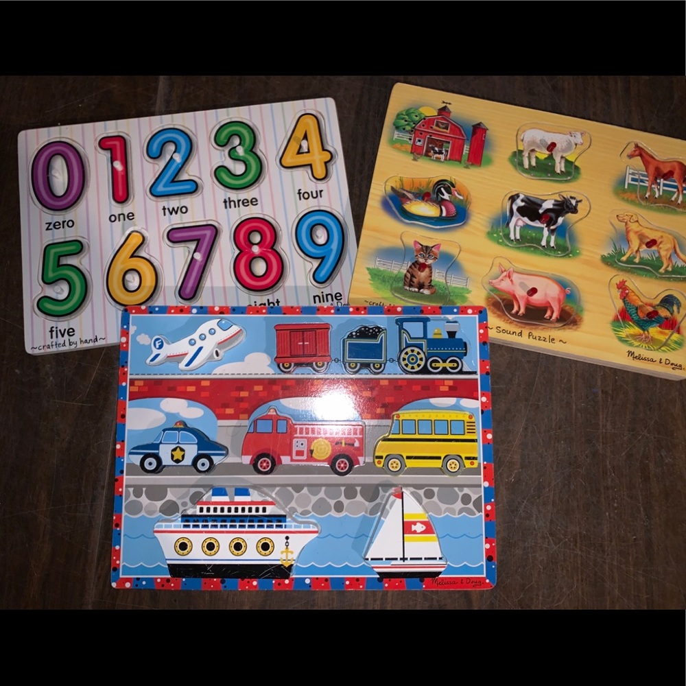 Melissa & Doug wooden puzzles.